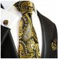 Preview: Krawatte gelb paisley Seidenkrawatte - Seide - Krawatte mit Einstecktuch und Manschettenknöpfe