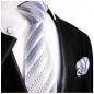 Preview: Krawatte blau gestreift Seidenkrawatte - Seide - Krawatte mit Einstecktuch und Manschettenknöpfe