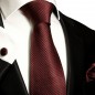Preview: Krawatte weinrot gepunktet Seidenkrawatte - Seide - Krawatte mit Einstecktuch und Manschettenknöpfe