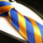 Preview: Krawatte blau orange gestreift Seidenkrawatte - Seide - Krawatte mit Einstecktuch und Manschettenknöpfe