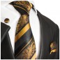 Preview: Krawatte gelb barock gestreift Seidenkrawatte - Seide - Krawatte mit Einstecktuch und Manschettenknöpfe