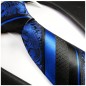 Preview: Krawatte blau barock gestreift Seidenkrawatte - Seide - Krawatte mit Einstecktuch und Manschettenknöpfe
