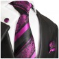 Preview: Krawatte pink barock gestreift Seidenkrawatte - Seide - Krawatte mit Einstecktuch und Manschettenknöpfe