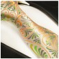 Preview: Krawatte orange grün floral Seidenkrawatte - Seide - Krawatte mit Einstecktuch und Manschettenknöpfe