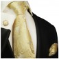 Preview: Krawatte gelb paisley Seidenkrawatte - Seide - Krawatte mit Einstecktuch und Manschettenknöpfe