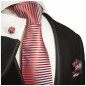 Preview: Krawatte blau rot gestreift Seidenkrawatte - Seide - Krawatte mit Einstecktuch und Manschettenknöpfe