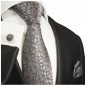 Preview: Krawatte silber grau paisley Seidenkrawatte - Seide - Krawatte mit Einstecktuch und Manschettenknöpfe