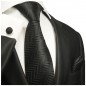Preview: Krawatte schwarz uni Seidenkrawatte - Seide - Krawatte mit Einstecktuch und Manschettenknöpfe
