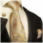 Preview: Krawatte gelb braun paisley Seidenkrawatte - Seide - Krawatte mit Einstecktuch und Manschettenknöpfe