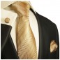 Preview: Krawatte gold uni Seidenkrawatte - Seide - Krawatte mit Einstecktuch und Manschettenknöpfe