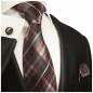 Preview: Krawatte schwarz pink Schottenmuster Seidenkrawatte - Seide - Krawatte mit Einstecktuch und Manschettenknöpfe