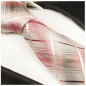 Preview: Krawatte pink grau gestreift Seidenkrawatte - Seide - Krawatte mit Einstecktuch und Manschettenknöpfe