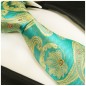 Preview: Krawatte türkis gelb paisley Seidenkrawatte - Seide - Krawatte mit Einstecktuch und Manschettenknöpfe