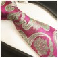 Preview: Krawatte pink grün paisley Seidenkrawatte - Seide - Krawatte mit Einstecktuch und Manschettenknöpfe