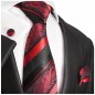 Preview: Krawatte rot barock gestreift Seidenkrawatte - Seide - Krawatte mit Einstecktuch und Manschettenknöpfe