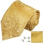 Preview: Krawatte gold barock Seidenkrawatte - Seide - Krawatte mit Einstecktuch und Manschettenknöpfe