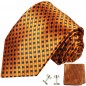 Preview: Krawatte orange gepunktet Seidenkrawatte - Seide - Krawatte mit Einstecktuch und Manschettenknöpfe