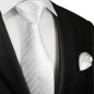 Preview: Krawatte weiß uni gestreift Seide mit Einstecktuch