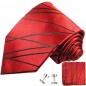 Preview: Krawatte rot gestreift Seidenkrawatte - Seide - Krawatte mit Einstecktuch und Manschettenknöpfe