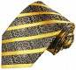 Preview: Krawatte schwarz gold barock gestreift Seidenkrawatte - Seide - Krawatte mit Einstecktuch und Manschettenknöpfe