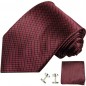 Preview: Krawatte weinrot gepunktet Seidenkrawatte - Seide - Krawatte mit Einstecktuch und Manschettenknöpfe