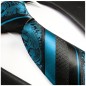 Preview: Krawatte schwarz blau barock gestreift Seidenkrawatte - Seide - Krawatte mit Einstecktuch und Manschettenknöpfe