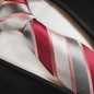 Preview: Krawatte rot pink silber gestreift Seidenkrawatte - Seide - Krawatte mit Einstecktuch und Manschettenknöpfe
