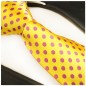 Preview: Gelb pink gepunktetes extra langes XL Krawatten Set 2tlg. 100% Seidenkrawatte + Einstecktuch by Paul Malone 2003