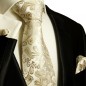 Preview: Krawatte ivory braun paisley Seidenkrawatte - Seide - Krawatte mit Einstecktuch und Manschettenknöpfe