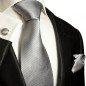 Preview: Krawatte silber grau uni Seidenkrawatte - Seide - Krawatte mit Einstecktuch und Manschettenknöpfe