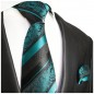 Preview: Petrol schwarz gestreiftes extra langes XL Krawatten Set 2tlg. 100% Seidenkrawatte + Einstecktuch by Paul Malone 2035