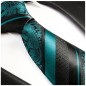 Preview: Petrol schwarz gestreiftes extra langes XL Krawatten Set 2tlg. 100% Seidenkrawatte + Einstecktuch by Paul Malone 2035