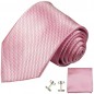 Preview: Krawatte pink uni Seidenkrawatte - Seide - Krawatte mit Einstecktuch und Manschettenknöpfe