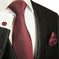 Preview: Krawatte rot gepunktet Seidenkrawatte - Seide - Krawatte mit Einstecktuch und Manschettenknöpfe