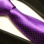 Preview: Krawatte lila gepunktet Seidenkrawatte - Seide - Krawatte mit Einstecktuch und Manschettenknöpfe