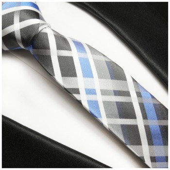 Schmale Krawatte 6cm 100% Seidenkrawatte Schottenmuster blau by Paul Malone 1S