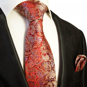 Rotes paisley Krawatten Set 2tlg 100% Seide + Einstecktuch 350