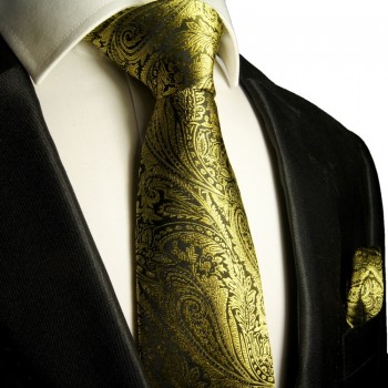 Gold necktie set 2pcs. mens tie 100% silk + pocket square 358