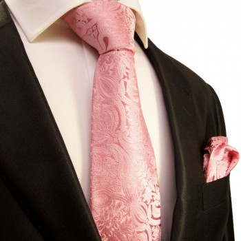 Pink Necktie Set 2pcs. Mens Tie 100% Silk + Hanky 366