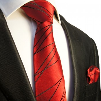 Rotes Krawatten Set 2tlg 100% Seide + Einstecktuch 374