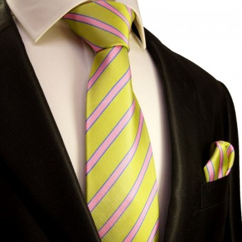 Green pink Necktie Set 2pcs. Mens Tie 100% Silk + Hanky 376
