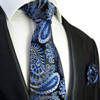 Schwarz blaues paisley Krawatten Set 2tlg + Einstecktuch 551