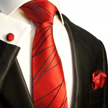 Red necktie set 3pcs 100% silk tie + handkerchief + cufflinks 374