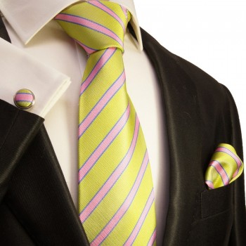 Green pink Krawatten Set 3tlg + Einstecktuch + Manschettenknoepfe 376