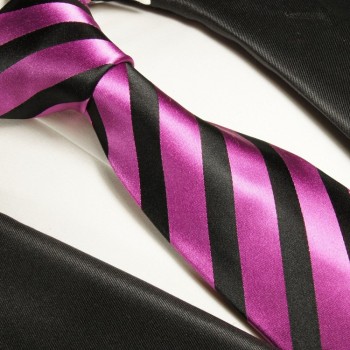 Krawatte pink schwarz 100% Seide gestreift 381