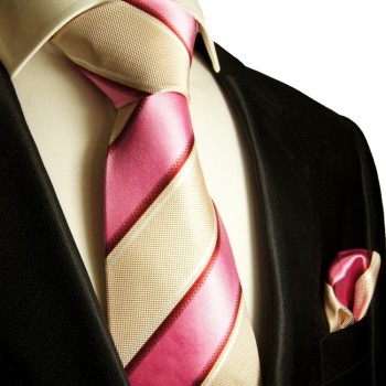 Necktie Set 2pcs. pink beige 100% Silk Mens Tie + Handkerchief 327