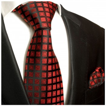 Krawatten Set 2tlg 100% Seide rot schwarze Seidenkrawatte 764