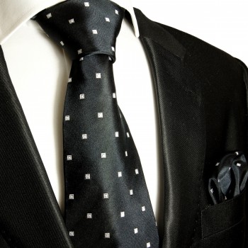 Schwarze Krawatten Set 2tlg 100% Seidenkrawatte + Einstecktuch schwarz 523