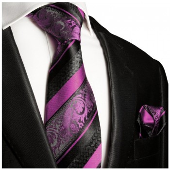 Pink schwarzes Krawatten Set 2tlg 100% Seidenkrawatte mit Einstecktuch 497