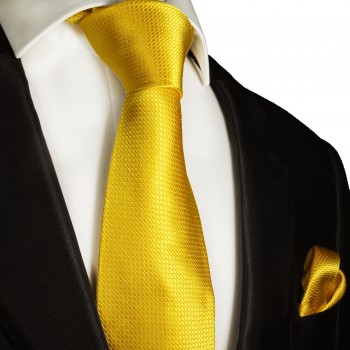 Gelb uni Krawatten Set 2tlg 100% Seidenkrawatte mit Einstecktuch 987